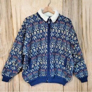 Ali Katz Pure Merino Wool of New Zealand Shearling Neck Full Zip Sweater Large